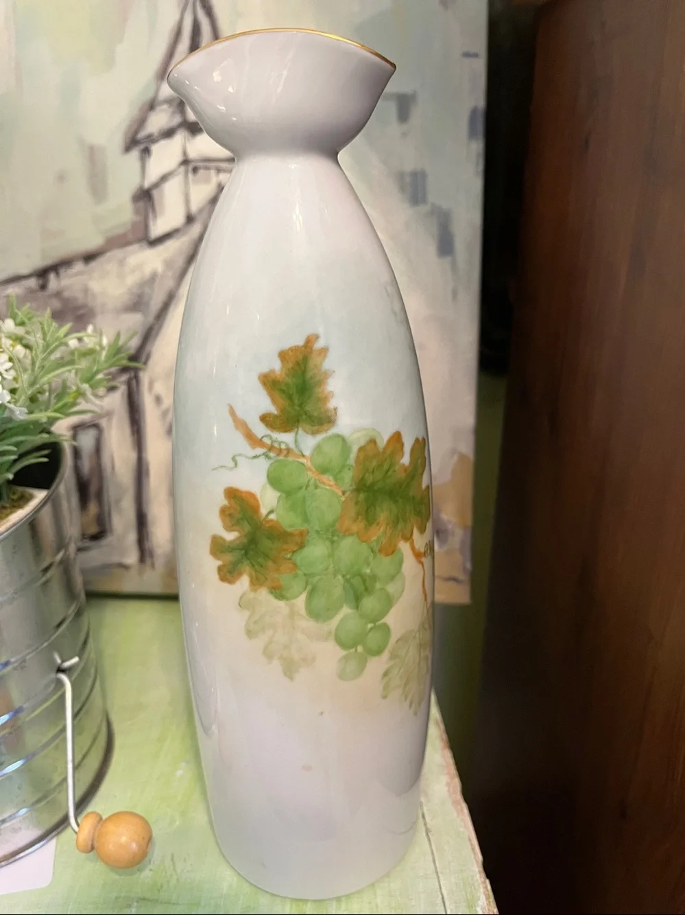 Vintage hand-painted porcelain decanter-style vase